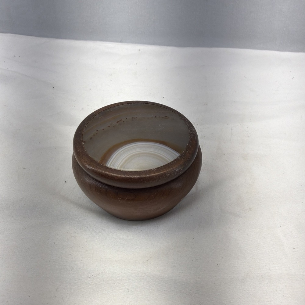 Vintage Wood and Agate Inlay Stone Box Trinket/Jewelry Box